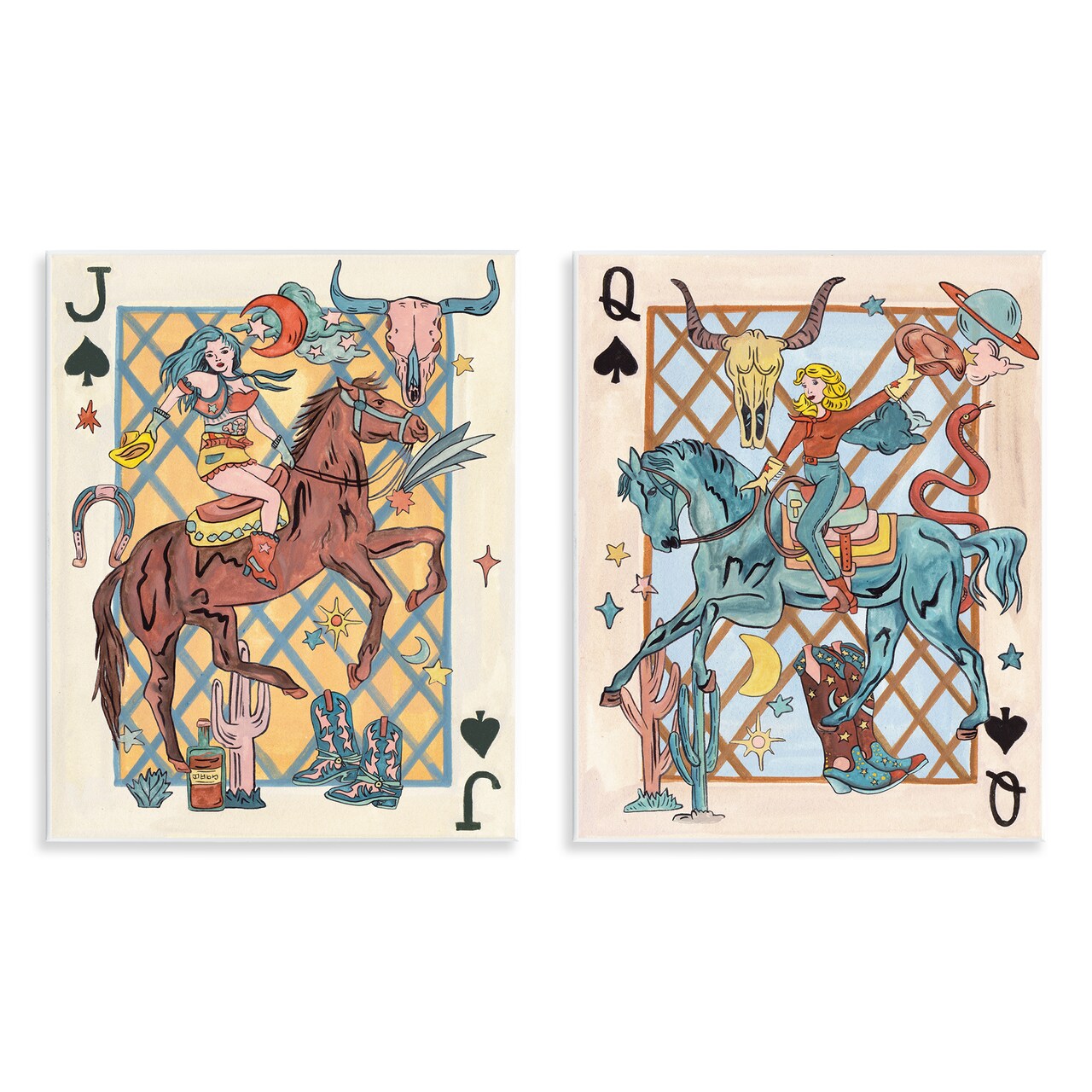 Stupell Industries Western Cowgirl Playing Cards 2pc Wall Plaque Art Set Design by Melissa Wang
